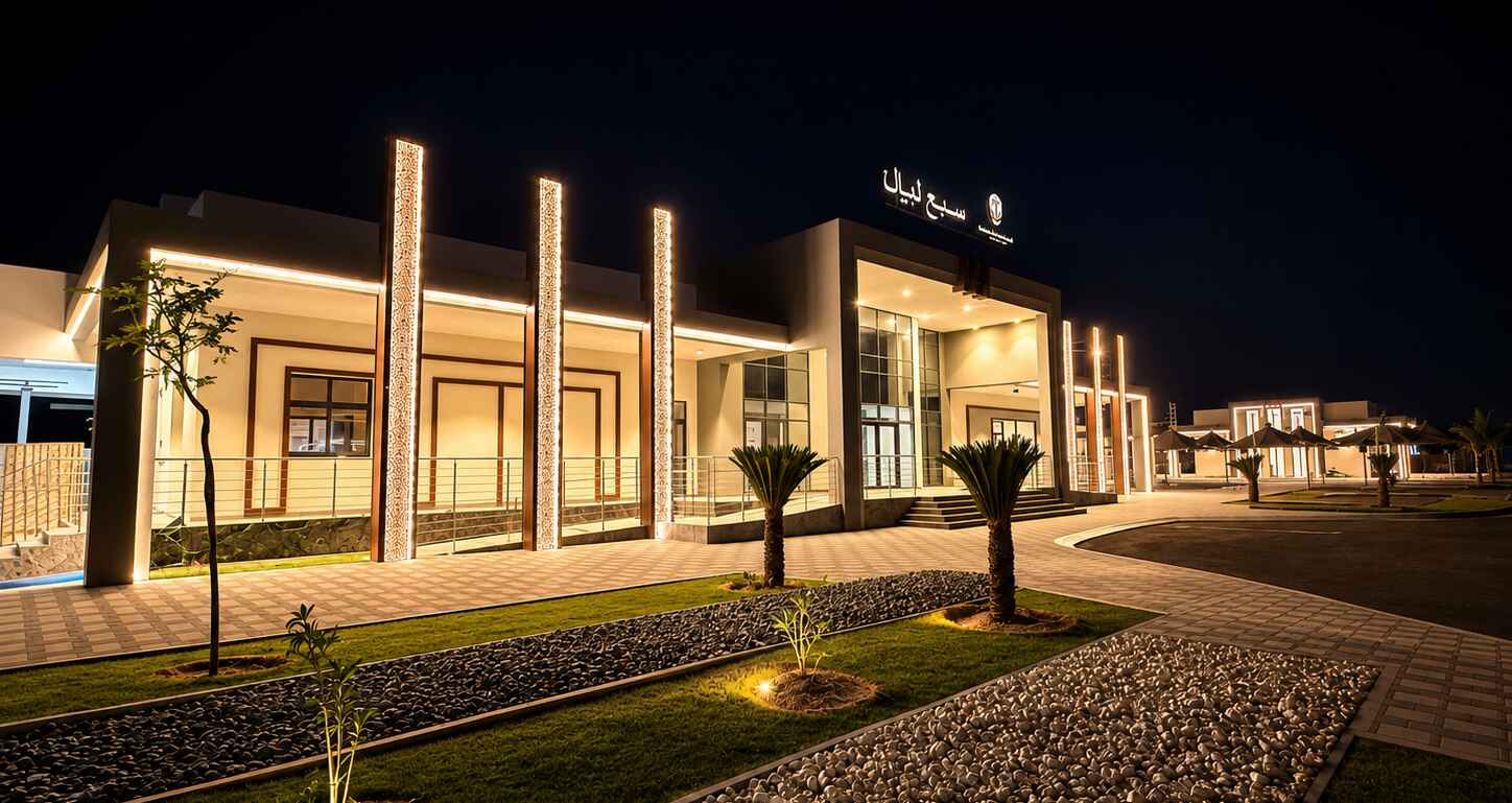 Score Construct illuminated site exterior perspective